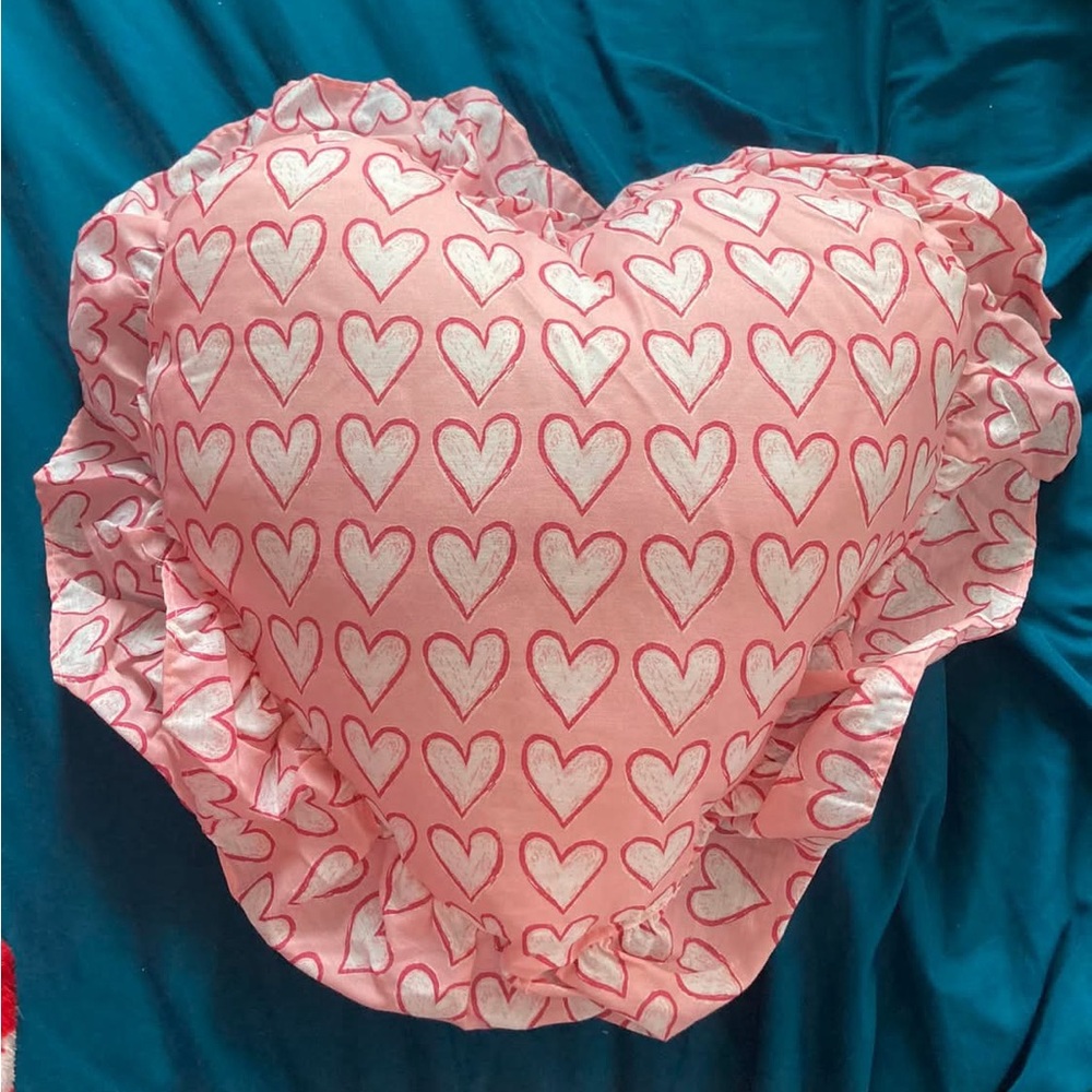 Heart-Shaped Pink Pillow with Ruffles